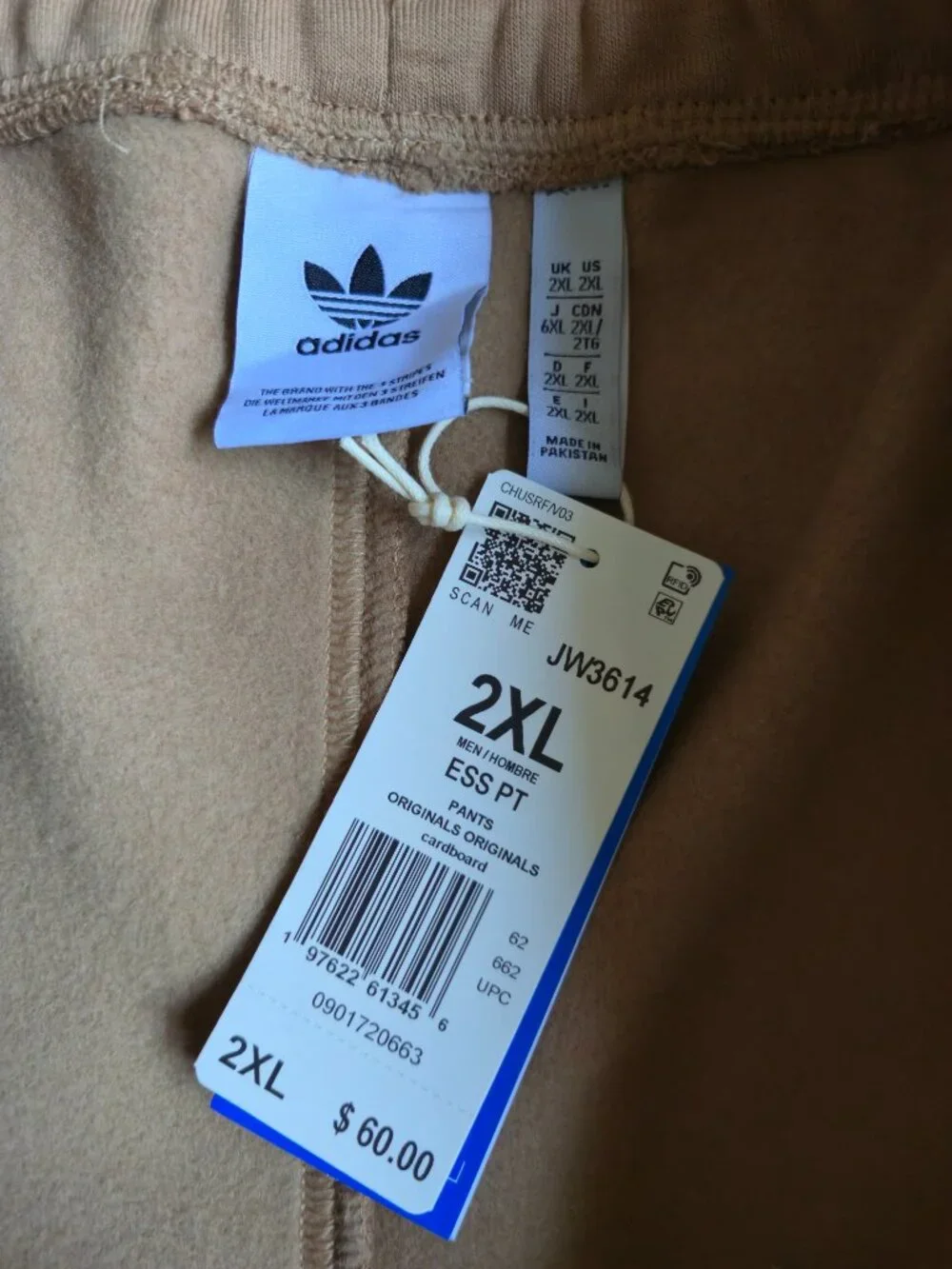 NWT adidas Originals Trefoil Essentials Fleece Joggers Cardboard Tan Men's 2XL